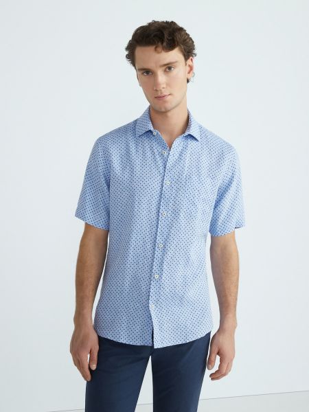Camisa de lino con bolsillos Pierre Cardin azul