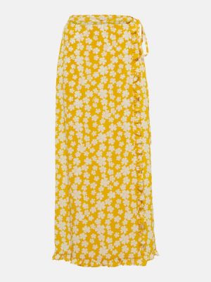 Květinové hedvábné midi sukně Miu Miu žluté