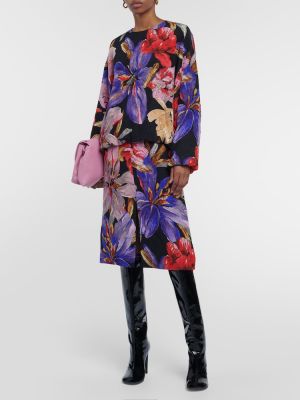 Midi suknja s cvjetnim printom Dries Van Noten crna