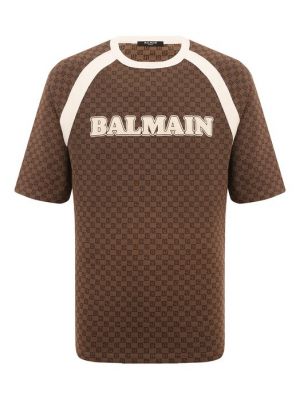 Хлопковая футболка Balmain коричневая