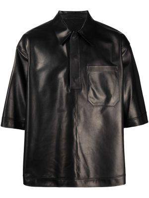 Dabīgās ādas polo krekls Valentino Garavani melns