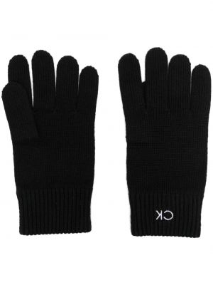 Pletene rokavice z vezenjem Calvin Klein črna