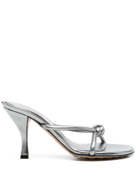 Kožené sandály Bottega Veneta stříbrné