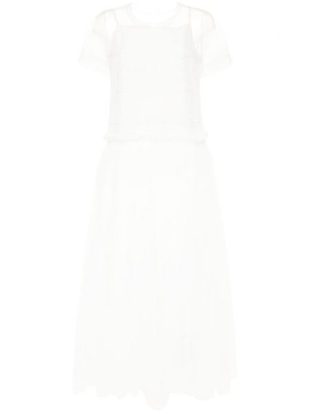 Bílé průsvitné dlouhé šaty se síťovinou Sofie D'hoore