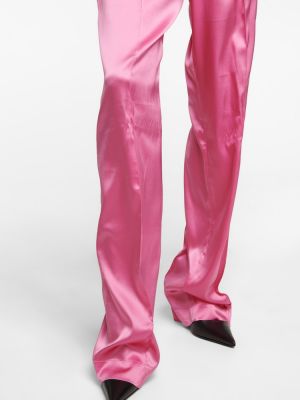 Jedwabne satynowe spodnie z wysoką talią Tom Ford różowe