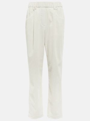 Pantaloni dritti in velluto di cotone Brunello Cucinelli bianco