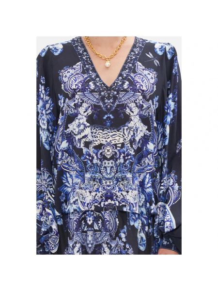 Blusa de seda con escote v Camilla azul