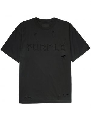 Тениска с протрити краища с принт Purple Brand