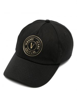 Памучна шапка с козирки с принт Versace Jeans Couture черно