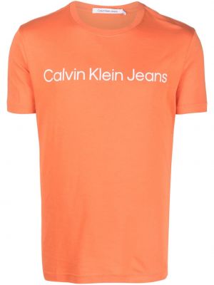 T-shirt con stampa con scollo tondo Calvin Klein Jeans arancione