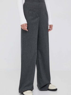 Vlněné kalhoty s vysokým pasem Emporio Armani šedé