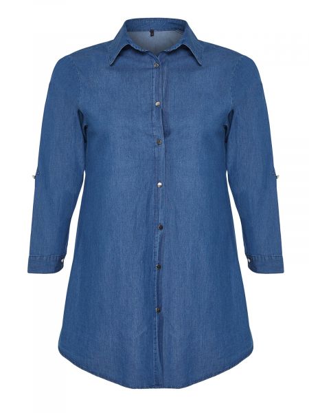 Oversized rifľová košeľa Trendyol modrá