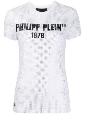 Slim fit priliehavé tričko s cvočkami Philipp Plein biela