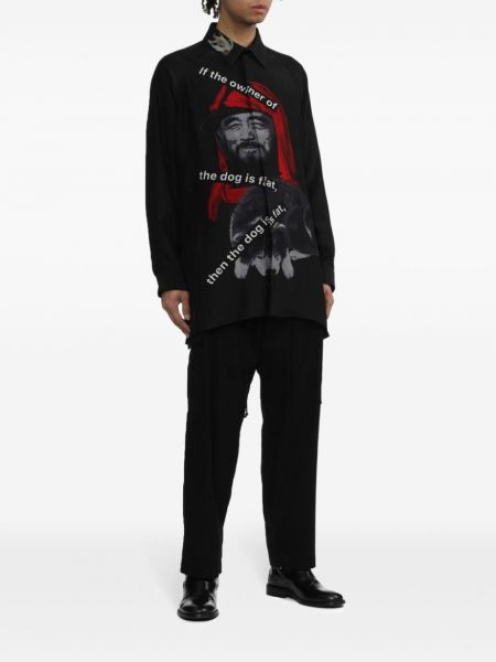 Seiden hemd mit print Yohji Yamamoto schwarz