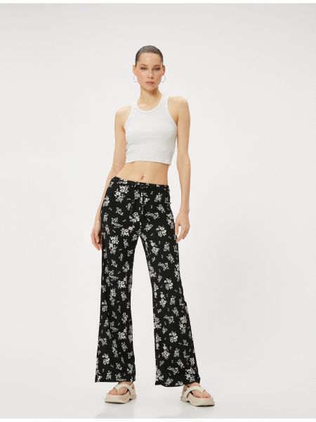 Relaxed fit hlače z visokim pasom s cvetličnim vzorcem Koton