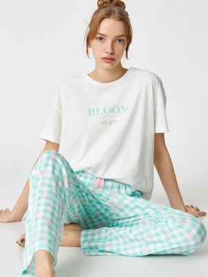 Pamučna pidžama kratki rukavi bootcut Koton bijela