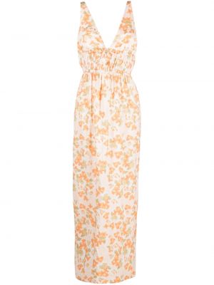 Dolga obleka s cvetličnim vzorcem s potiskom z v-izrezom Peony oranžna