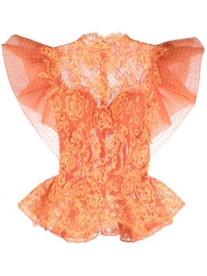 Top cu model floral cu croială lejeră din dantelă Gemy Maalouf portocaliu