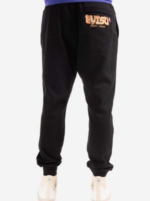 Bavlněné sportovní kalhoty s aplikacemi Evisu černé