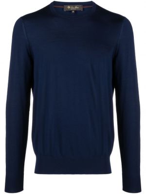Вълнен пуловер с кръгло деколте Loro Piana синьо