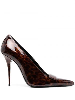 Pantofi cu toc cu imagine cu model leopard Saint Laurent maro