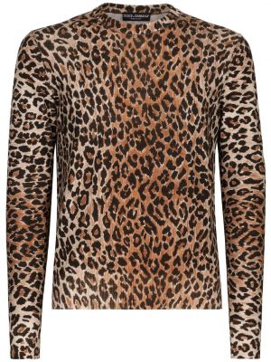 Vlnený sveter s potlačou s leopardím vzorom Dolce & Gabbana