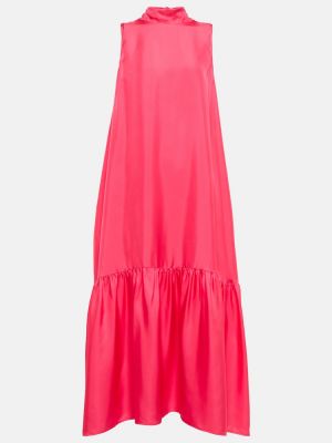 Hedvábné dlouhé šaty Asceno růžové