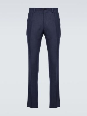 Slim fit lněné klasické kalhoty Dolce&gabbana modré