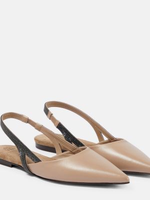 Nyitott sarkú bőr balerina cipők Brunello Cucinelli barna