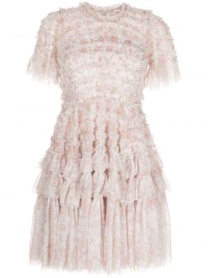 Мини рокля с волани от тюл Needle & Thread розово