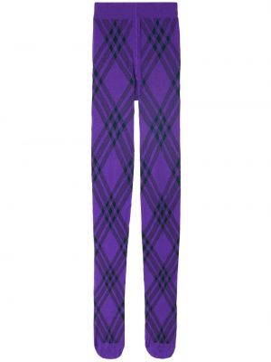 Kockované vlnené ponožky s potlačou Burberry fialová