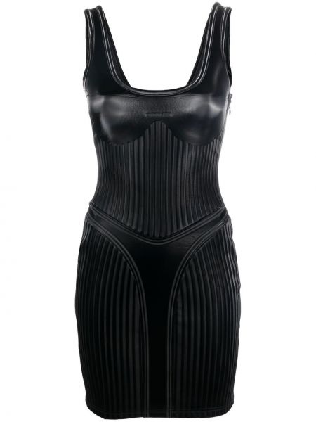 Pruhované přiléhavé koktejlové šaty Mugler černé