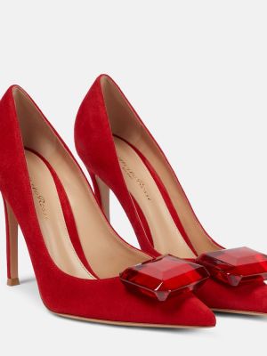 Велурени полуотворени обувки Gianvito Rossi червено