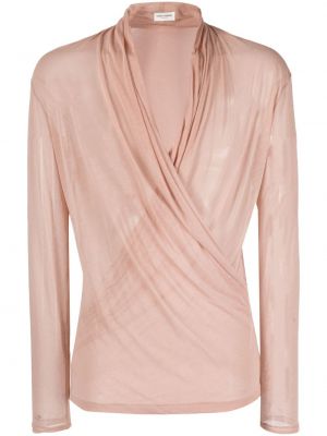 Priehľadná bavlnená košeľa s výstrihom do v Saint Laurent - ružová
