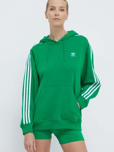 Суичър с качулка на райета с апликация Adidas Originals зелено