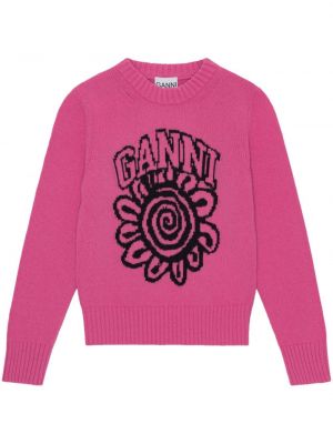 Sweter w kwiatki z okrągłym dekoltem Ganni