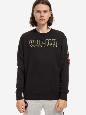 Pulover z vezenjem Alpha Industries črna