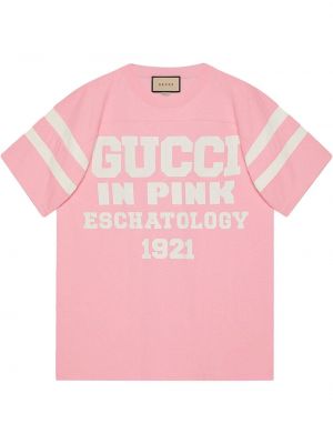 Pruhované bavlnené tričko s potlačou s krátkymi rukávmi Gucci