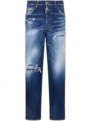 Čipkované obnosené šnurovacie džínsy s rovným strihom Dsquared2