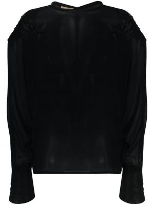 Prozorna svilena bluza Versace Pre-owned črna
