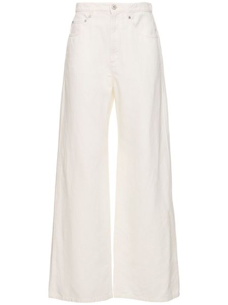 Pamučne lanene hlače bootcut Brunello Cucinelli bijela