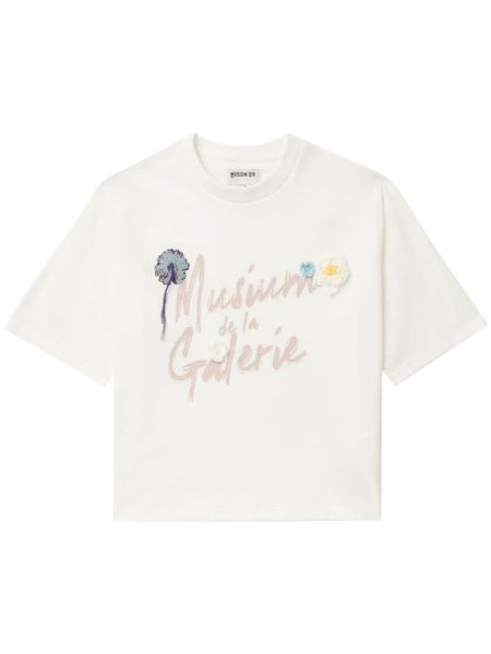 T-shirt en coton à fleurs avec applique Musium Div. blanc