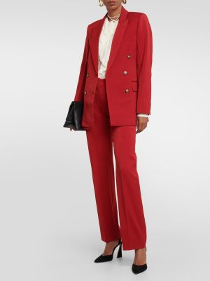 Ravne hlače z visokim pasom Victoria Beckham rdeča