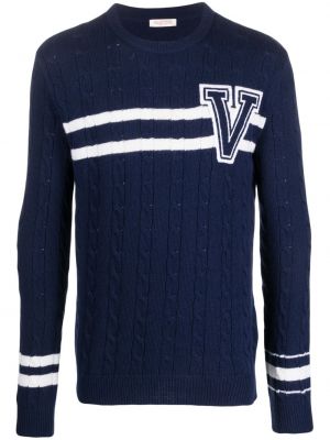 Haftowany sweter wełniany Valentino Garavani niebieski
