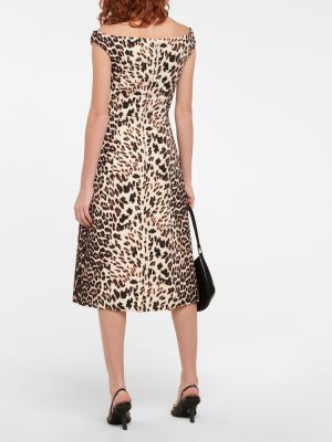 Vlnené midi šaty s potlačou s leopardím vzorom Prada béžová