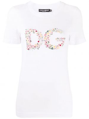 Bavlněné tričko s výšivkou s krátkými rukávy Dolce & Gabbana - bílá