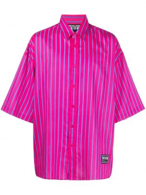 Ριγέ βαμβακερό πουκάμισο τζιν με σχέδιο Versace Jeans Couture ροζ