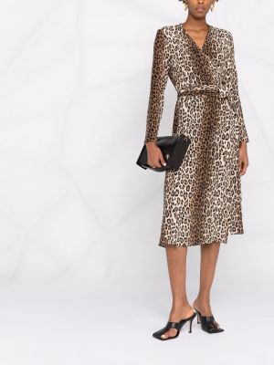 Vestido de noche de seda leopardo Antonelli marrón
