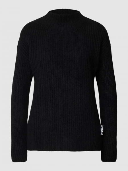 Dzianinowy sweter wełniany w jednolitym kolorze Hugo czarny
