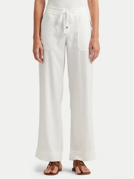 Voľné bavlnené nohavice Lauren Ralph Lauren biela